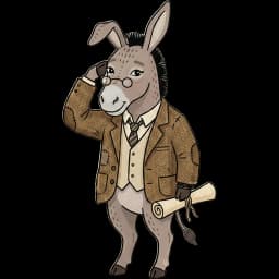 Señor Sancho als Professor mit Brille und Tweedjacke, tippt sich an die Schläfe